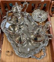 SILVER PLATED TEA/COFFEE SET & TRAY BY FB ROGERS WITH OTHER SILVER PLATE CAVIAR SILVER PLATED DISH &