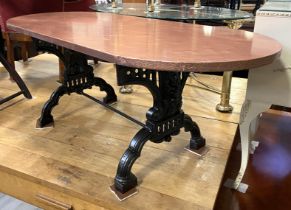 CAST IRON BASE COPPER EFFECT COFFEE / PUB TABLE