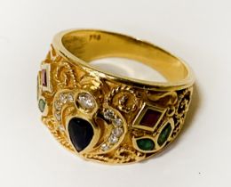 18CT GOLD DIAMOND EMERALD & SAPPHIRE RING 6.9 GRAMS APPROX