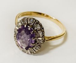 18CT GOLD AMETHYST & DIAMOND RING 3.6 GRAMS APPROX SIZE O