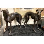 TWO BRONZE GREYHOUNDS - 76.5CMS (H) APPROX