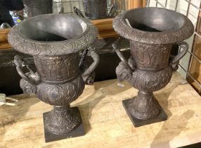 PAIR OF BRONZE URNS 30CMS (H) APPROX