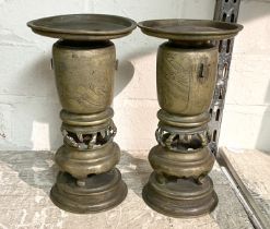 PAIR OF BRONZE CHINESE CANDLESTICKS 19CMS (H) APPROX