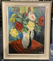 OIL ON BOARD - STILL LIFE - SIGNED 57CMS (H) X 44CMS (W) APPROC