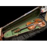 VINTAGE VIOLIN & BOWS IN A CASE A/F