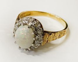 18CT GOLD OPAL & DIAMOND RING 4.7 GRAMS APPROX SIZE O / P