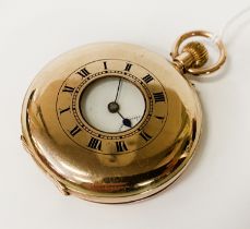 9CT GOLD HALF HUNTER POCKET WATCH, WORKING