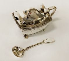 H/M SILVER GEORGIAN MUSTARD POT COBALT BLUE LINER & SPOON - 5 IMP OZS APPROX