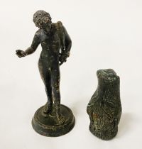 ROMAN EFFIGY WITH A BRONZE FIGURE 13CMS (H) APPROX