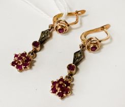 14CT GOLD ROSE CUT DIAMOND AND RUBY EARRINGS