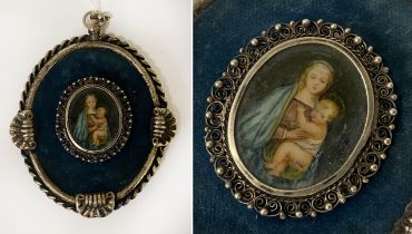 800 SILVER HANDPAINTED MADONNA & CHILD MINIATURE