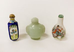 THREE SNUFF BOTTLES - ONE JADE