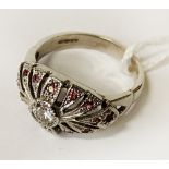 9CT WHITE GOLD PINK SAPPHIRE & DIAMOND RING - SIZE K