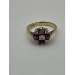 18CT GOLD RUBY & DIAMOND RING SIZE K/L 3.41 GRAMS APPROX