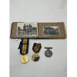 3 SERVICE MEDALS & SERVICEMANS AUTOGRAPH/SKETCH BOOK .