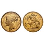 g Victoria (1837-1901), gold Sovereign, 1880, no B.P. in exergue, young head left, WW buried on thin