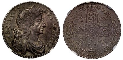 † Charles II (1660-85), silver Halfcrown, 1680, fourth laureate and draped bust right, Latin