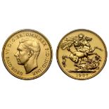 g George VI (1936-52), gold proof Two Pounds, 1937, Coronation issue, bare head left, initials HP