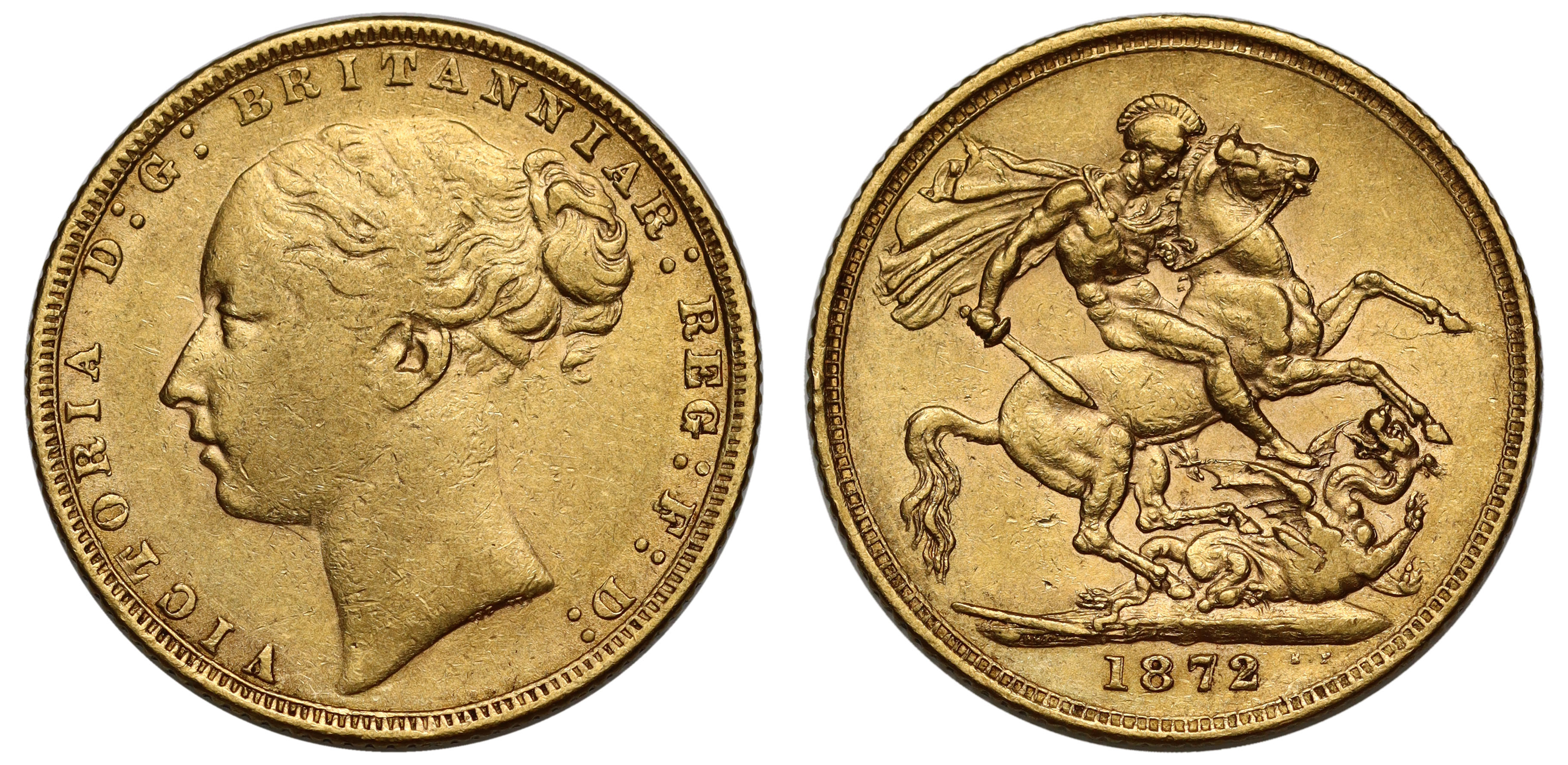 g Victoria (1837-1901), gold Sovereign, 1872, young head left, W.W. raised on truncation for