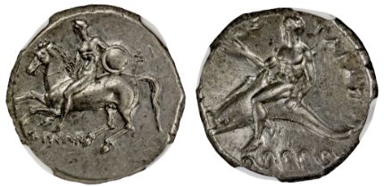 † Italy, Calabria, Tarentum, silver Didrachm, c. 302-280 BC, rider on horseback to left, holding