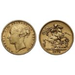 g Victoria (1837-1901), gold Sovereign, 1874, young head left, W.W. raised on truncation for