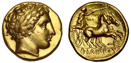 Macedonian Kingdom, Philip II (c. 359-336 BC), gold Stater, Pella, c. 340-328 BC, laureate head of