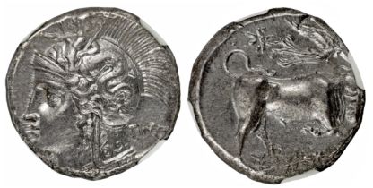 † Italy, Lucania, Thurium, silver Stater, c. 300-280 BC, head of Athena left, wearing Attic helmet