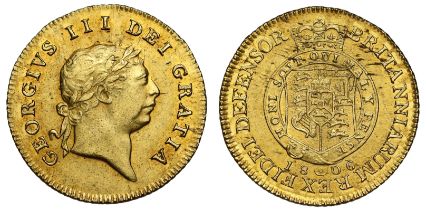 g George III (1760-1820), gold Half Guinea, 1806, seventh laureate head right, Latin legend
