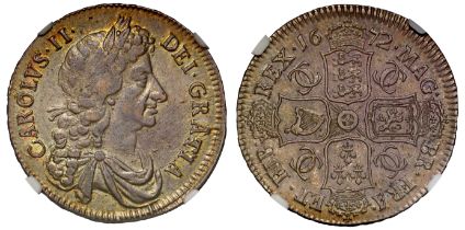 † Charles II (1660-85), silver Halfcrown, 1672, fourth laureate and draped bust right, Latin