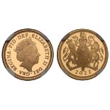 g Elizabeth II (1952-2022), gold proof Quarter Sovereign, 2022, Platinum Jubilee issue, crowned head