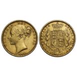 g Victoria (1837-1901), gold Sovereign, 1853, second larger young head left, W.W. raised on
