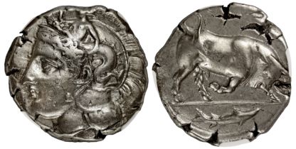 † Italy, Lucania, Thurium, silver Distater, 4th century BC, head of Athena left, wearing Attic