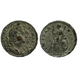 William and Mary (1688-94), Tin Farthing, 1690, copper plug at centre, second conjoined laureate and