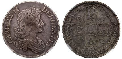Charles II (1660-85), silver Crown, 1672, third laureate and draped bust right, Latin legend and