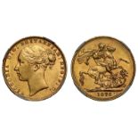 g Victoria (1837-1901), gold Sovereign, 1876, young head left, W.W. raised on truncation for