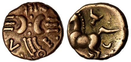Ancient British, Catuvellauni, Tasciovanus Verlamion, gold Quarter-Stater, crossed wreaths, back-