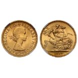 g Elizabeth II (1952-2022), gold Sovereign, 1959, young laureate head right, MG on truncation for