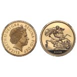 g Elizabeth II (1952-2022), gold proof Five Pounds, 2009, crowned head right, IRB below truncation