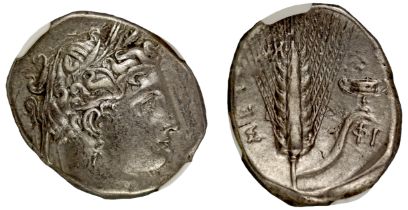 † Italy, Lucania, Metapontum, silver Stater, c. 340-330 BC, head of Demeter right, wearing barley