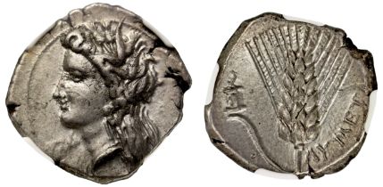 † Italy, Lucania, Metapontum, silver Stater, c. 330-280 BC, head of Demeter left, wearing barley