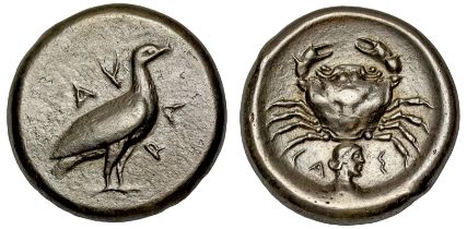 † Sicily, Akragas, silver Didrachm, c. 480-470 BC, AK-RA, eagle standing right, rev. CA-S, crab,