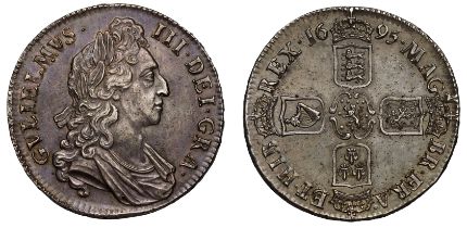 William III (1694-1702), silver Crown, 1695, first laureate and draped bust right, Latin legend