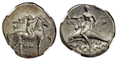 † Italy, Calabria, Tarentum, silver Didrachm, c. 332-302 BC, youth on horseback right, crowning