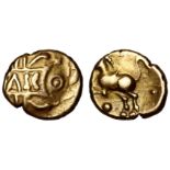 Ancient British, Catuvellauni, Tasciovanus Verlamion, gold Quarter-Stater, [T]ASC on panel on