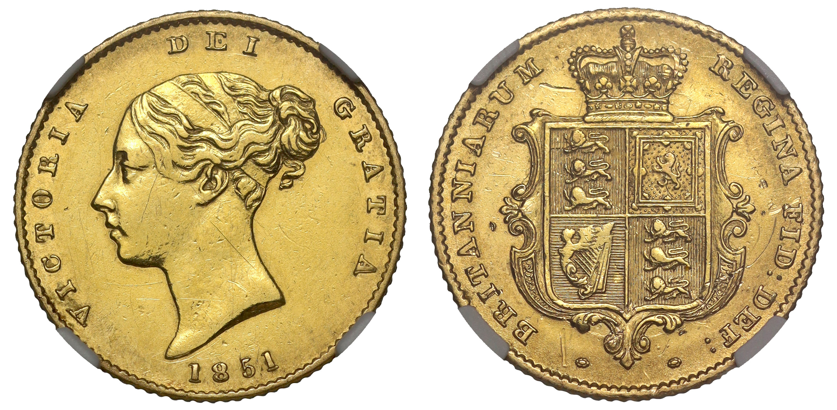 g Victoria (1837-1901), gold Half Sovereign, 1851, first young head left, type A1, date below, Latin