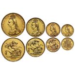 g Victoria (1837-1901), gold currency 4-coin Set, 1887, comprising Five Pounds, Two Pounds,