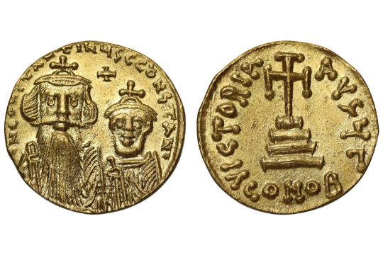 Constans II and Constantine IV (654 – 668), gold Solidus, Constantinople, officina ?, [?]N