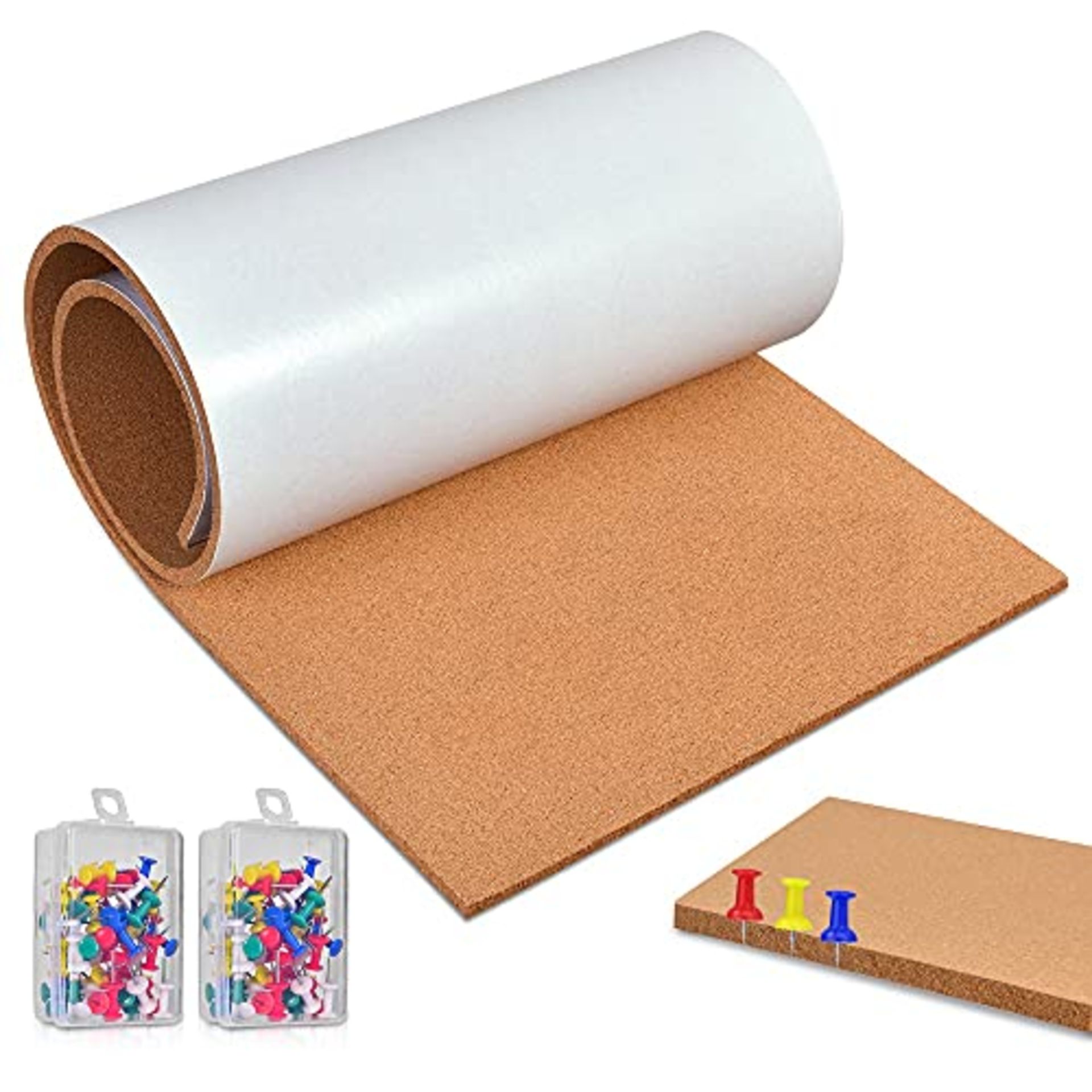 Okydoky 40x120cm Self-Adhesive Cork Borad Roll, 8mm Thick Cork Boards for Walls with 100 Push Pins,