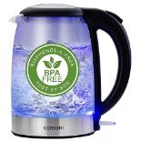 COSORI Electric Kettle Glass, Fast Boil Quiet, 3000W 1.5L with Blue LED, Stainless Steel Filter, Bo
