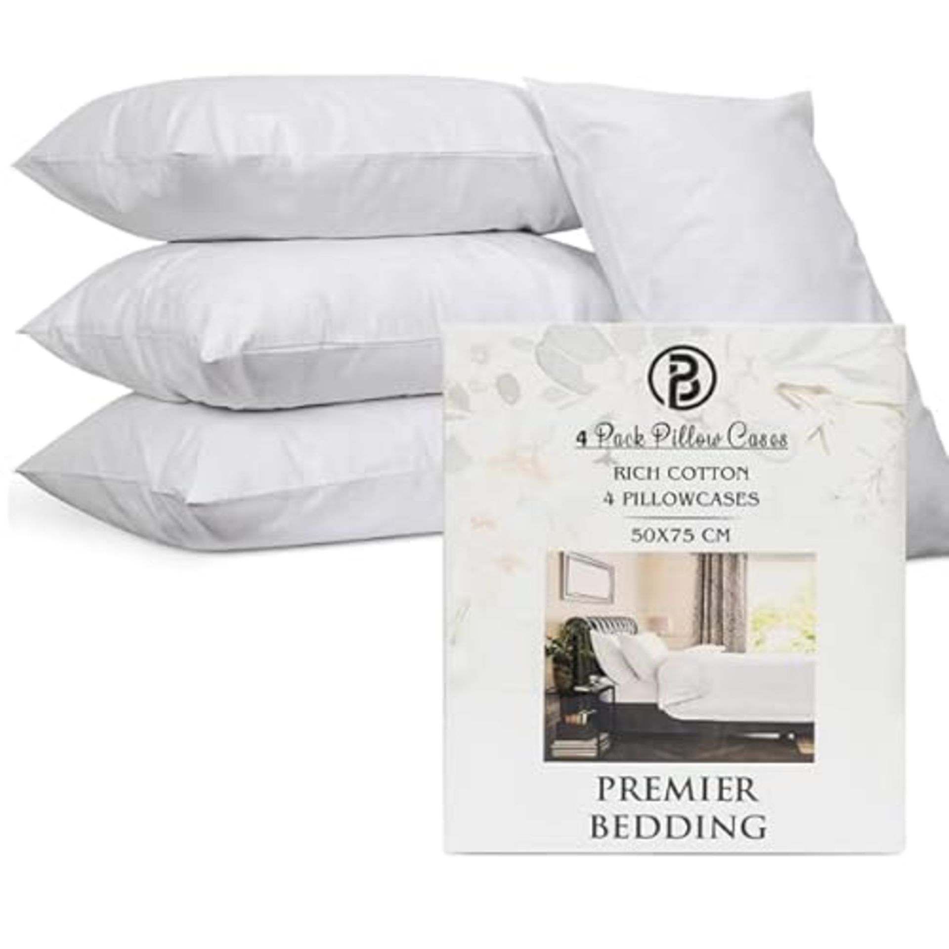 Premier Bedding Pillow Cases 4 pack - Egyptian Cotton 200 Thread Count Pillow Cases/Pillow Protecto